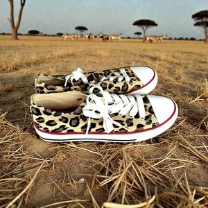 Leopard Print Canvas Sneakers with White Laces